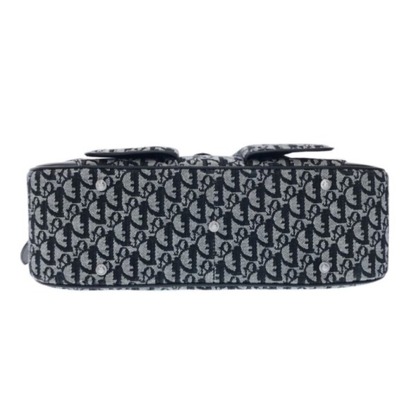 100% Authentic Christian Dior Double Saddle Navy White Black Jacquard Bag - Picture 6 of 12